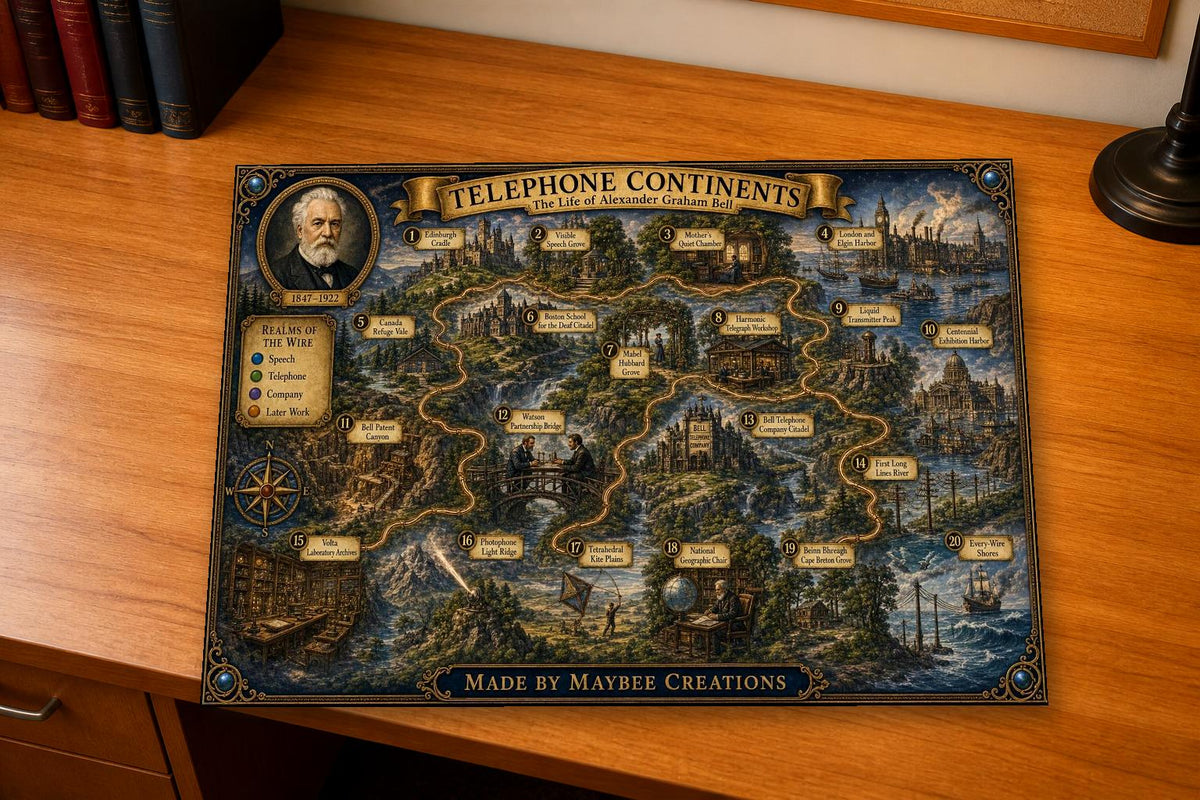 Alexander Bell Discovery Map & Guidebook, Inventor History Art, Frontier Explorer Printable