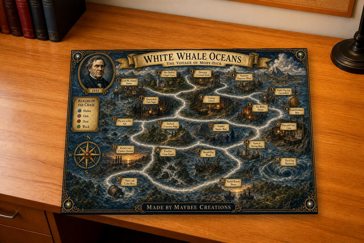 Moby-Dick Discovery Map & Guidebook, Literature Classroom Art, Frontier Explorer Printable