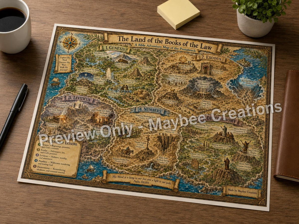 Books of the Law Bible Map & Guidebook, Christian Homeschool Art, Soul Explorer Printable