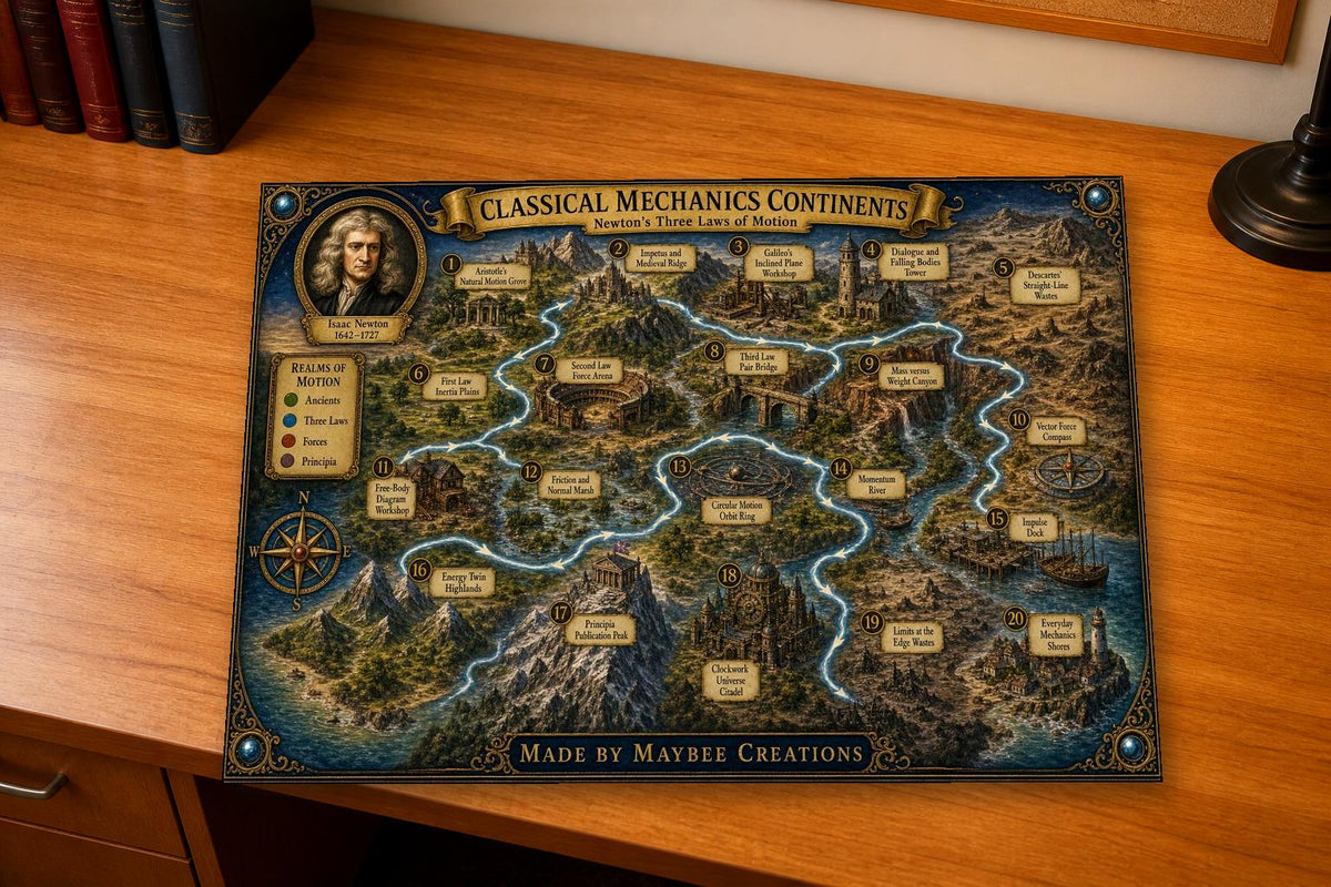 Isaac Newton Laws Discovery Map & Guidebook, Science Classroom Art, Frontier Explorer Printable