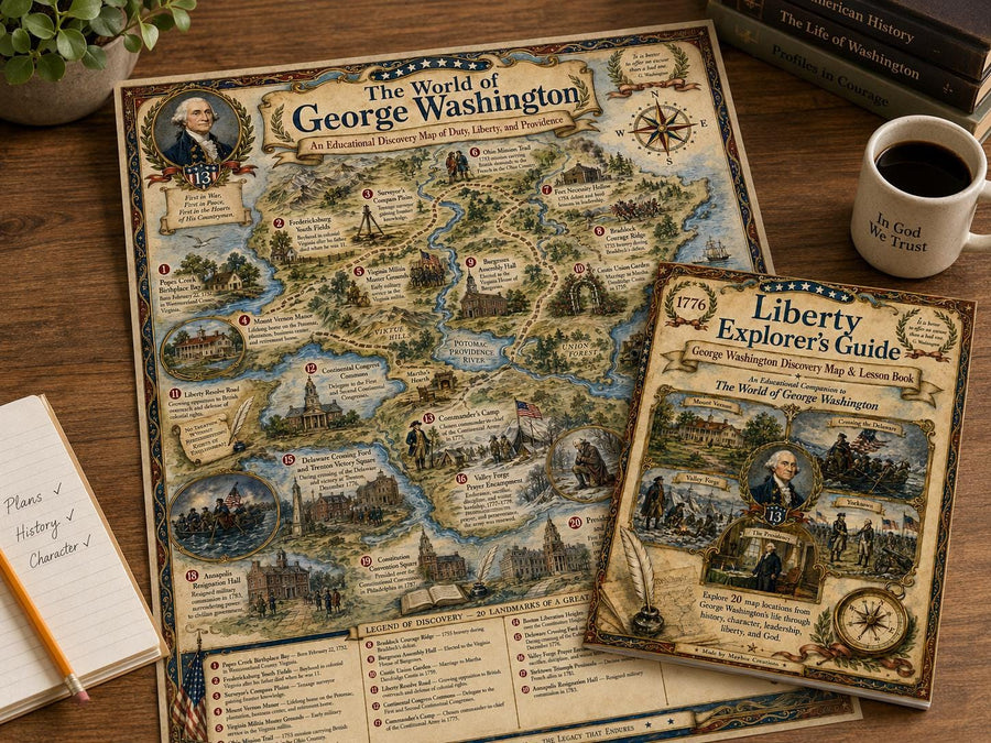 George Washington History Map & Guidebook, Founding Father Wall Art, Liberty Explorer Printable