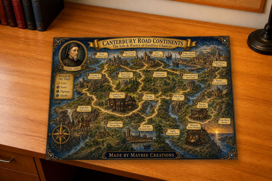 Geoffrey Chaucer Discovery Map & Guidebook, Famous Author Wall Art, Frontier Explorer Printable