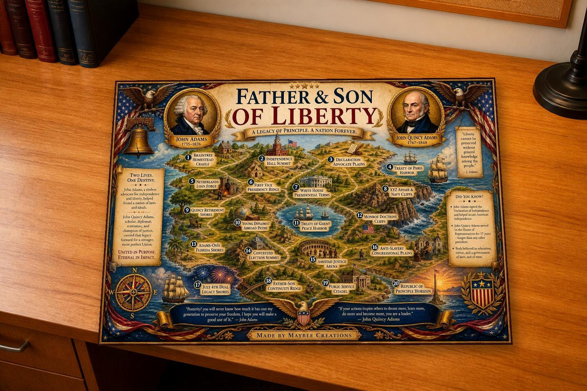 Adams Presidents History Map & Guidebook, Presidential Classroom Art, Liberty Explorer Printable