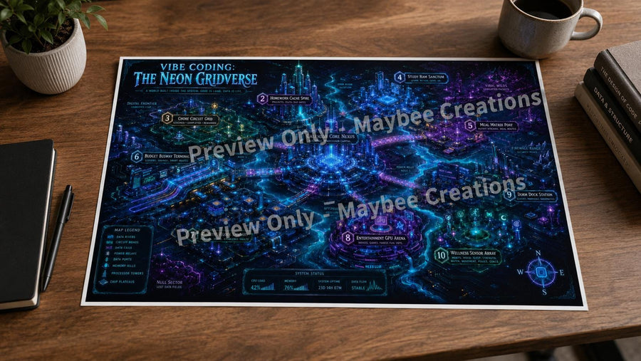 Vibe Coding Tutorial Map & Guidebook, AI Learning Wall Art, Tomorrow Explorer Printable
