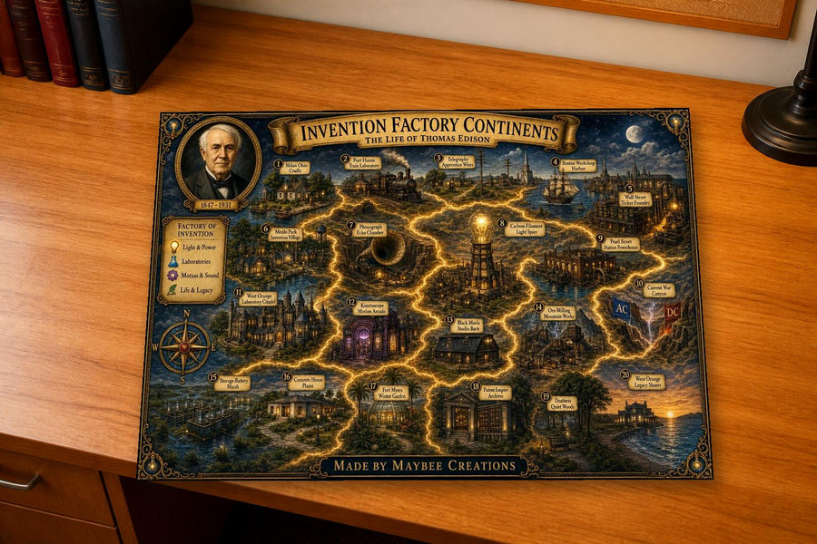 Thomas Edison Discovery Map & Guidebook, Inventor History Art, Frontier Explorer Printable