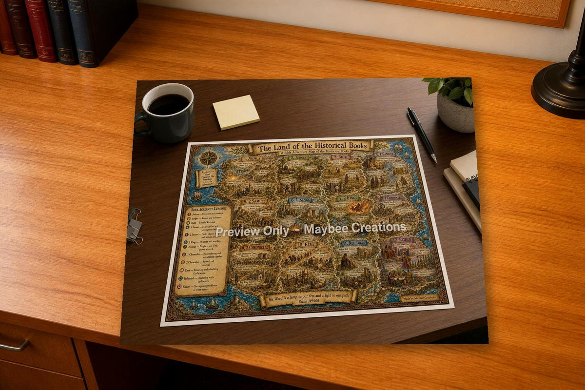 Joshua to Esther Bible Map & Guidebook, Christian Homeschool Art, Soul Explorer Printable