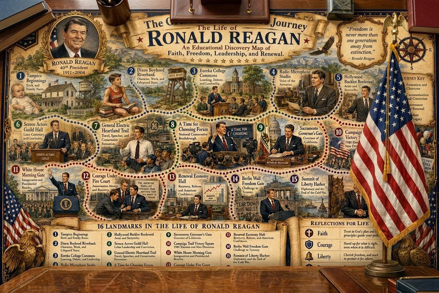 Ronald Reagan History Map & Guidebook, Presidential Classroom Art, Liberty Explorer Printable