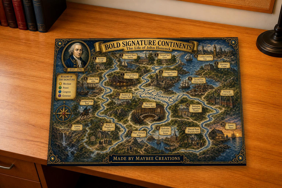 John Hancock History Map & Guidebook, Founding Father Wall Art, Liberty Explorer Printable