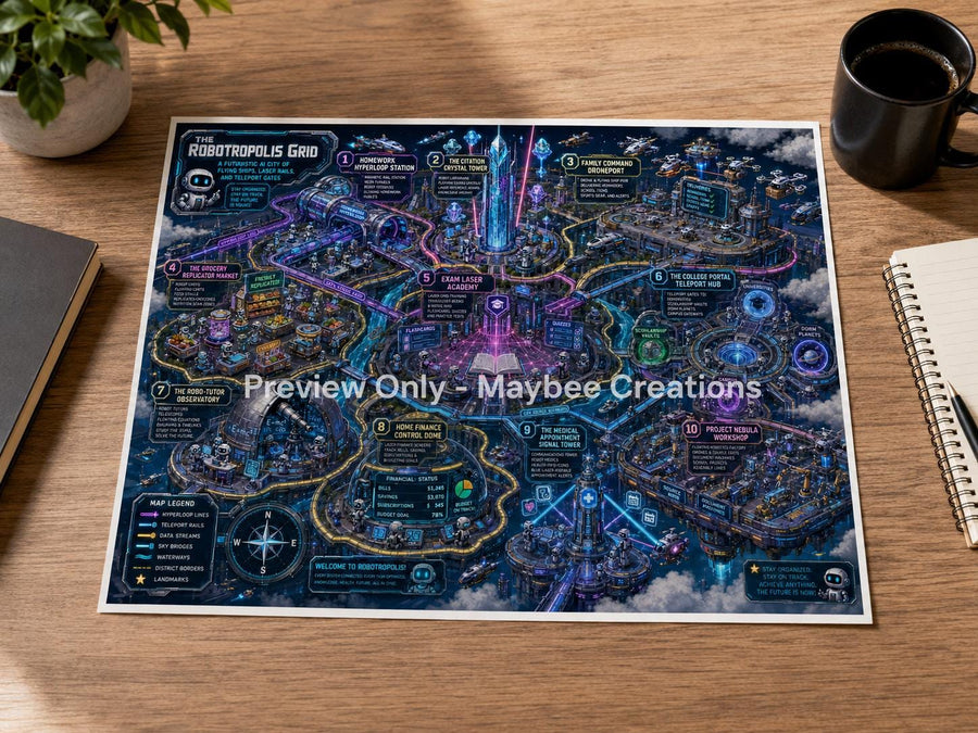 Perplexity Tutorial Map & Guidebook, AI Learning Wall Art, Tomorrow Explorer Printable