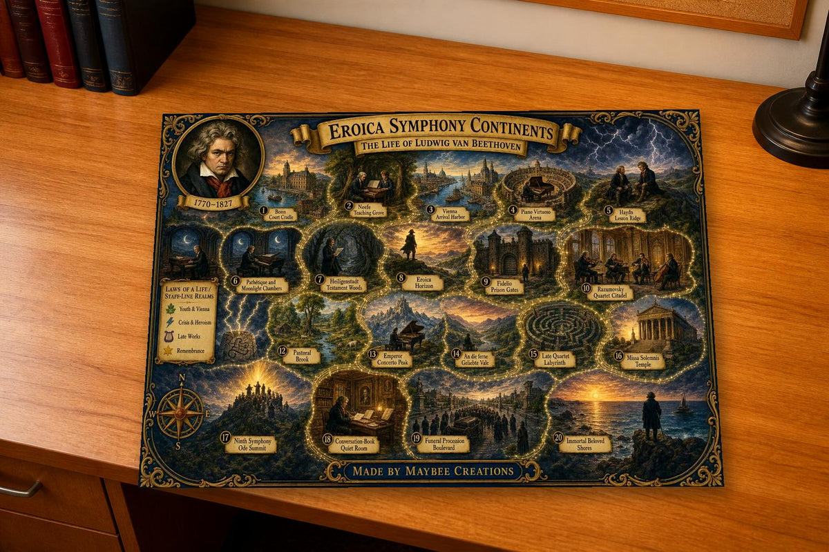 Beethoven Discovery Map & Guidebook, Music History Wall Art, Frontier Explorer Printable