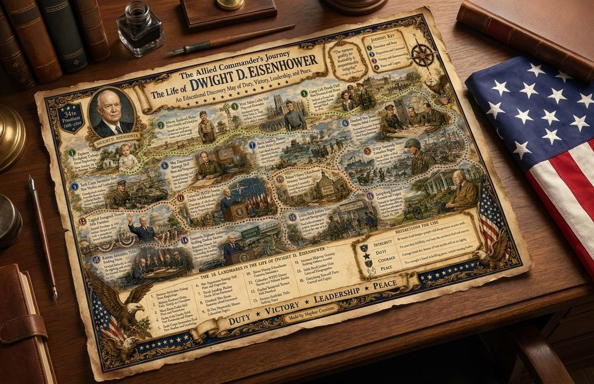 Dwight Eisenhower History Map & Guidebook, American Military Art, Liberty Explorer Printable