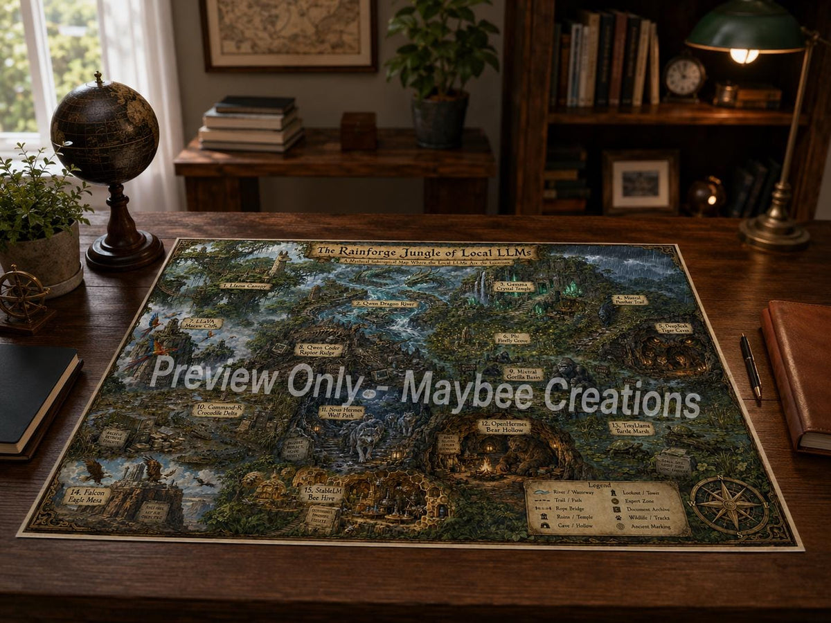 Local LLMs Tutorial Map & Guidebook, AI Learning Wall Art, Tomorrow Explorer Printable