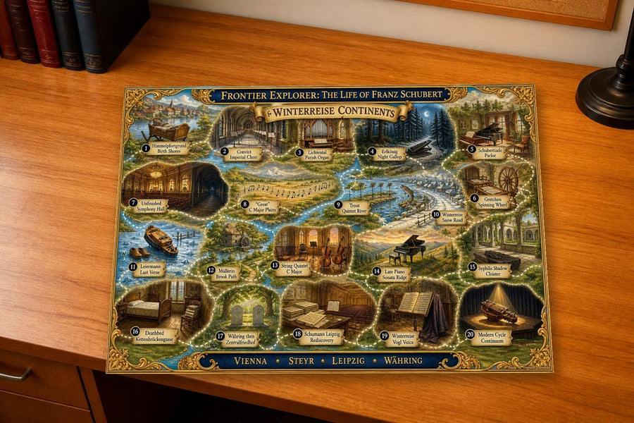 Franz Schubert Discovery Map & Guidebook, Music History Wall Art, Frontier Explorer Printable