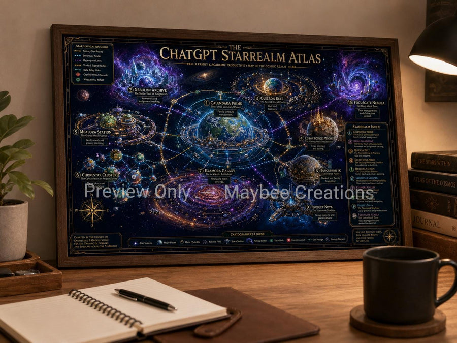 ChatGPT Tutorial Map & Guidebook, AI Learning Wall Art, Tomorrow Explorer Printable