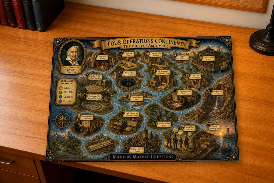 Arithmetic Discovery Map & Guidebook, Science Classroom Art, Frontier Explorer Printable