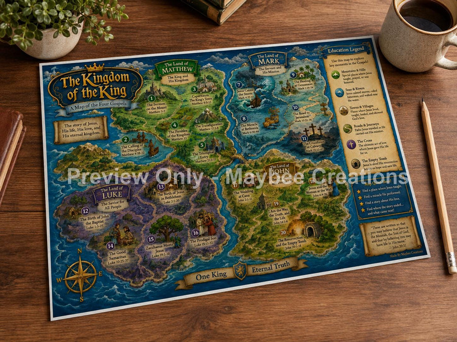 Matthew to John Bible Map & Guidebook, Christian Homeschool Art, Soul Explorer Printable