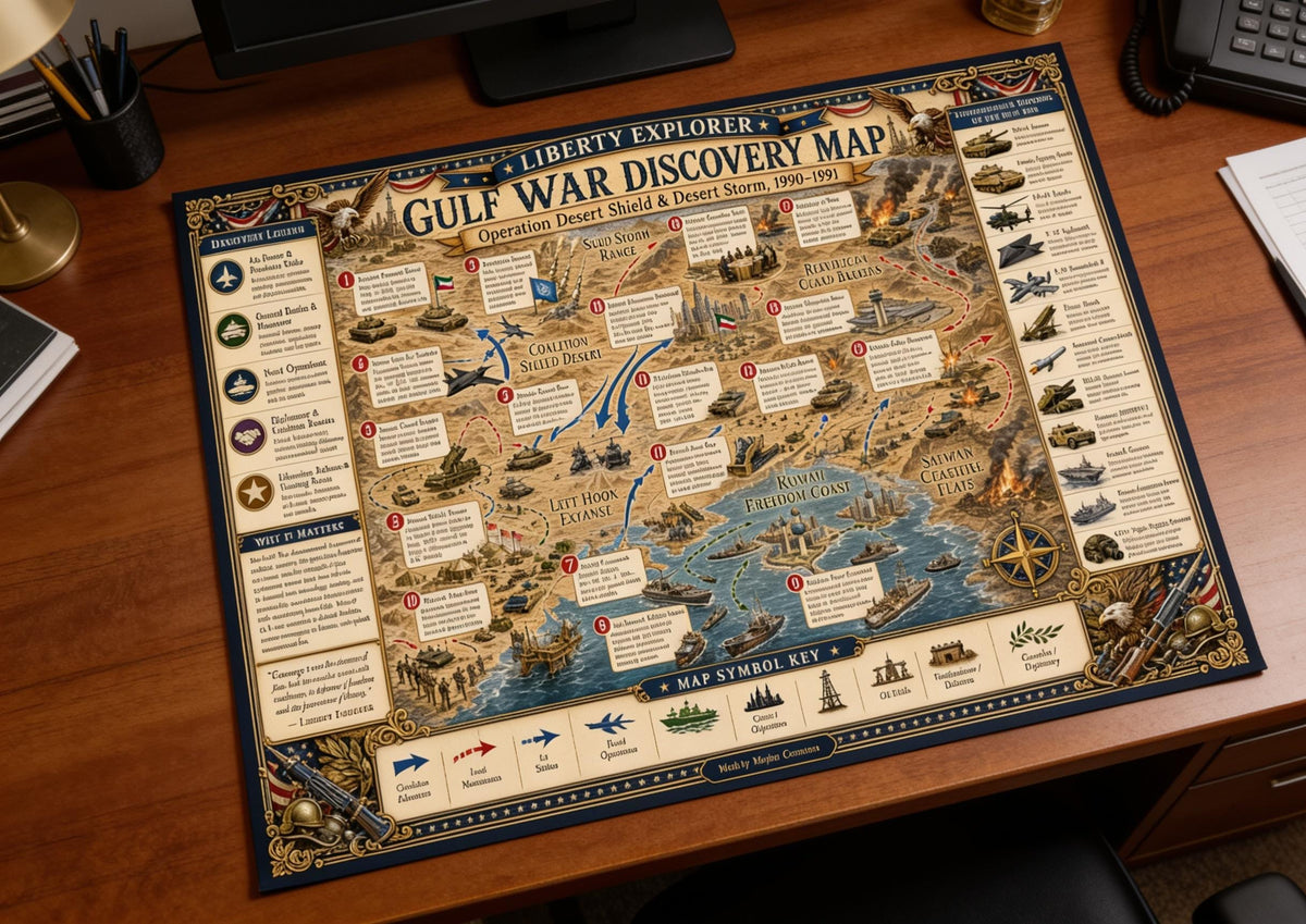 Gulf War History Map & Guidebook, Military Classroom Art, Liberty Explorer Printable