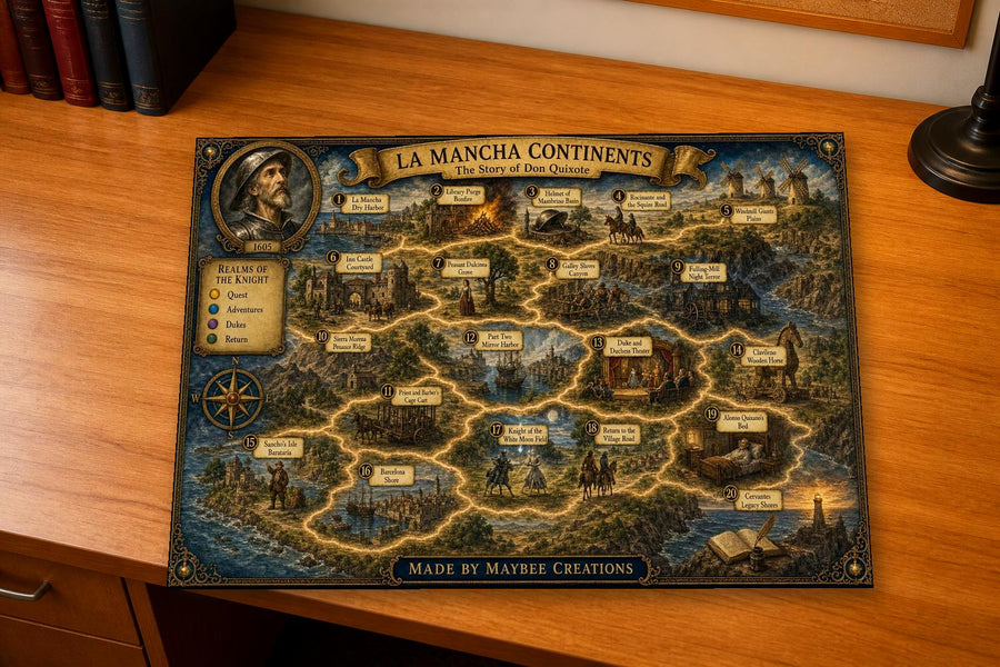 Don Quixote Discovery Map & Guidebook, Literature Classroom Art, Frontier Explorer Printable