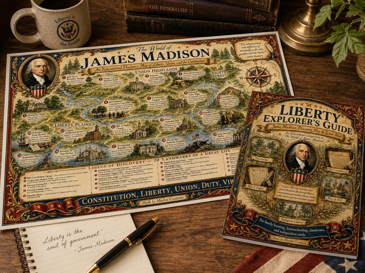 James Madison History Map & Guidebook, Founding Father Wall Art, Liberty Explorer Printable