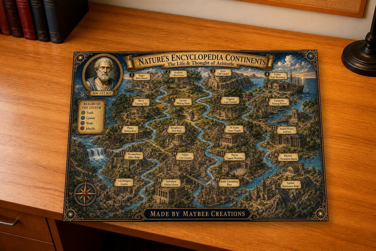 Aristotle Discovery Map & Guidebook, Famous Author Wall Art, Frontier Explorer Printable