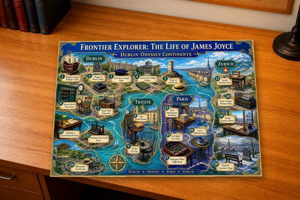 James Joyce Discovery Map & Guidebook, Famous Author Wall Art, Frontier Explorer Printable
