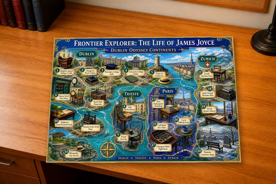 James Joyce Discovery Map & Guidebook, Famous Author Wall Art, Frontier Explorer Printable