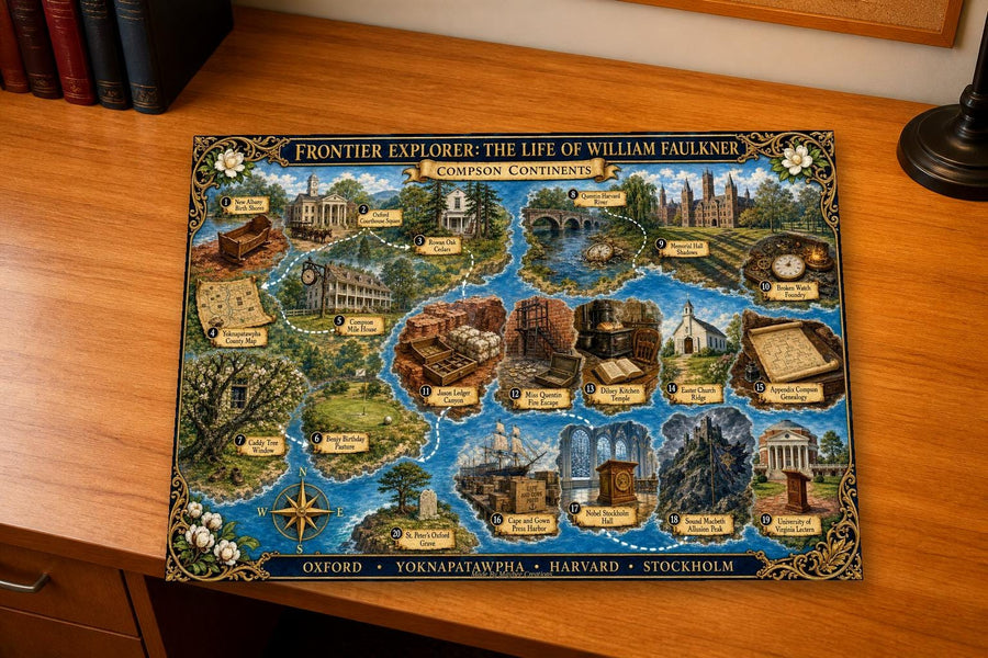 William Faulkner Discovery Map & Guidebook, Famous Author Wall Art, Frontier Explorer Printable