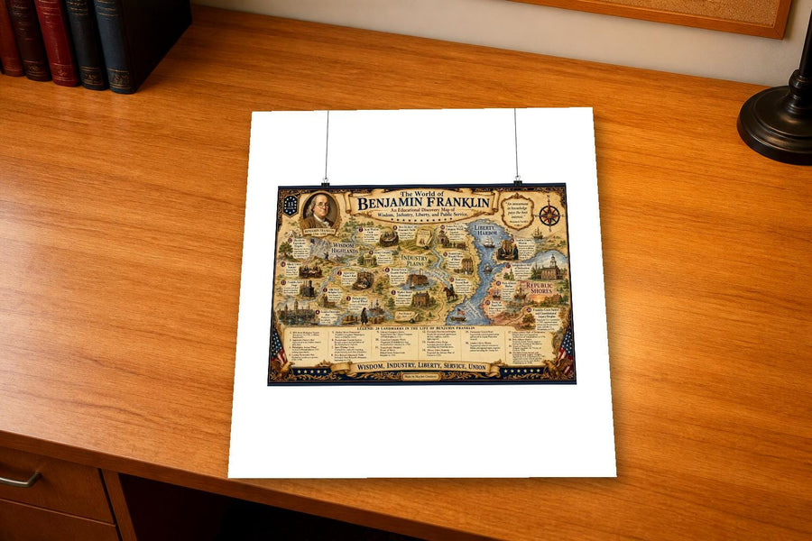 Benjamin Franklin History Map & Guidebook, Founding Father Wall Art, Liberty Explorer Printable