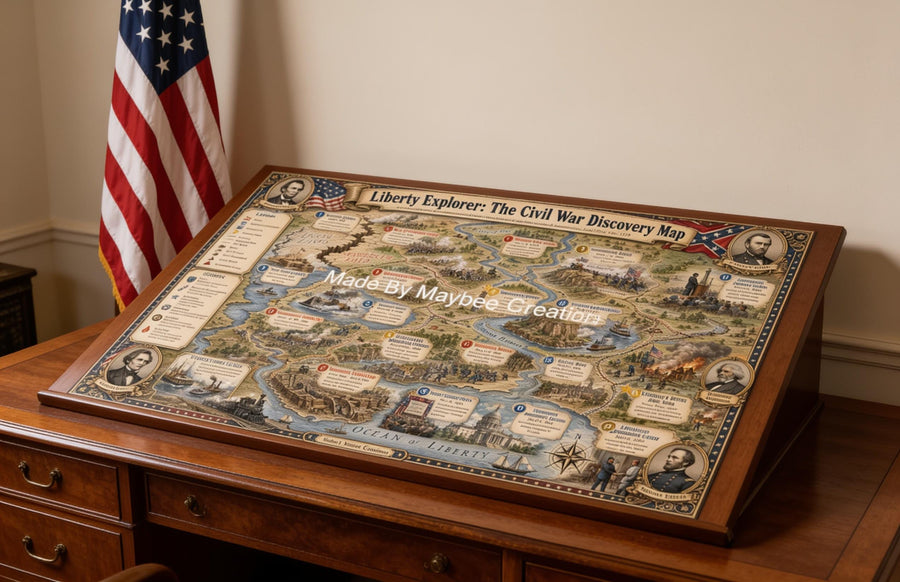 American Civil War History Map & Guidebook, Military Classroom Art, Liberty Explorer Printable