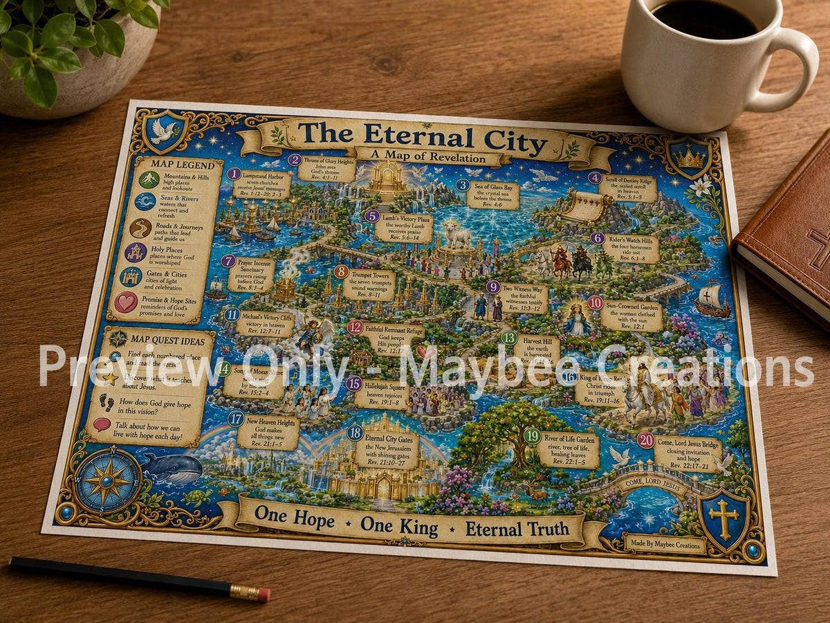 Book of Revelation Bible Map & Guidebook, Christian Homeschool Art, Soul Explorer Printable