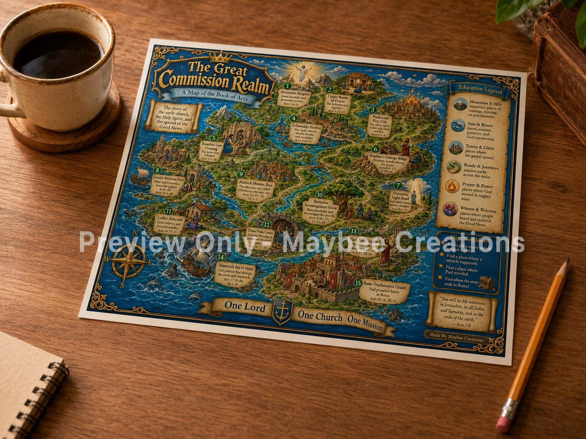 Book of Acts Bible Map & Guidebook, Christian Homeschool Art, Soul Explorer Printable