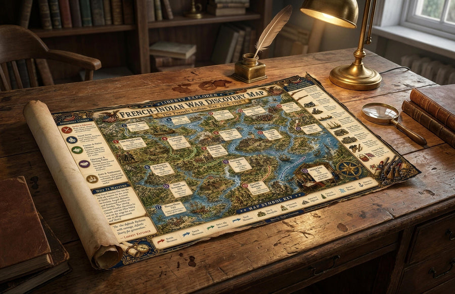 French and Indian War History Map & Guidebook, Military Classroom Art, Liberty Explorer Printable