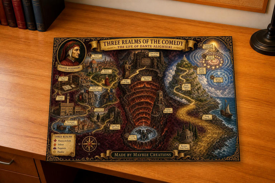 Dante Discovery Map & Guidebook, Famous Author Wall Art, Frontier Explorer Printable