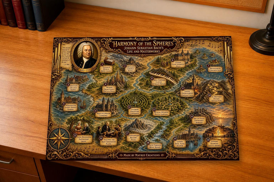 J.S. Bach Discovery Map & Guidebook, Music History Wall Art, Frontier Explorer Printable