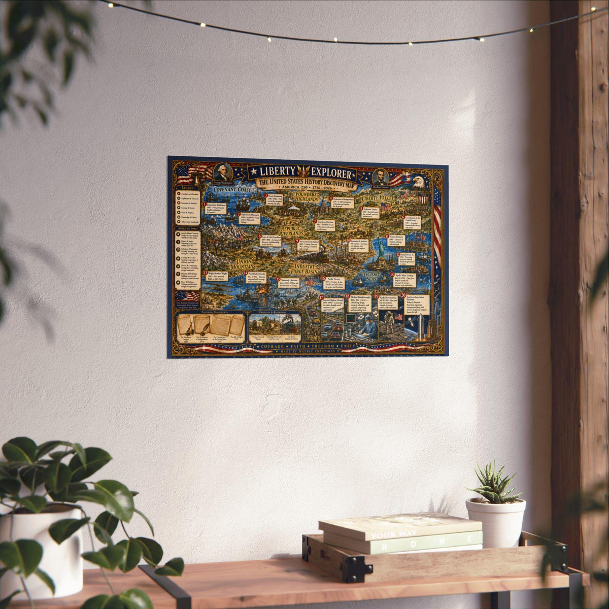 America 250 History Map & Guidebook, Patriotic Classroom Art, Liberty Explorer Printable
