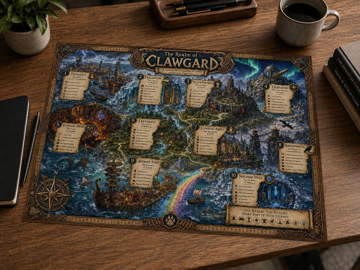 OpenClaw Tutorial Map & Guidebook, AI Learning Wall Art, Tomorrow Explorer Printable