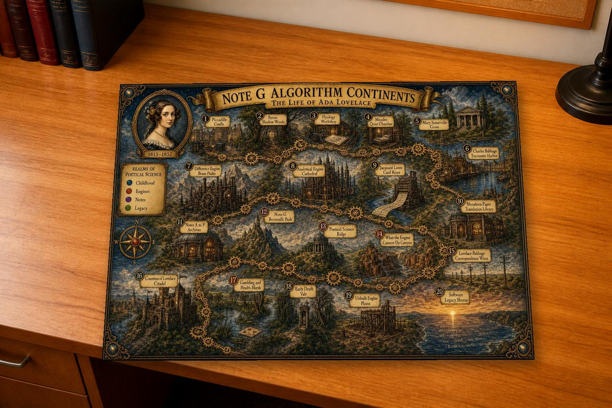 Ada Lovelace Discovery Map & Guidebook, Computer History Art, Frontier Explorer Printable