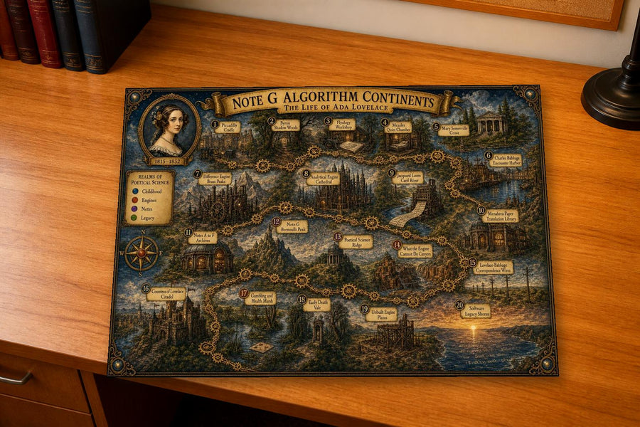 Ada Lovelace Discovery Map & Guidebook, Computer History Art, Frontier Explorer Printable