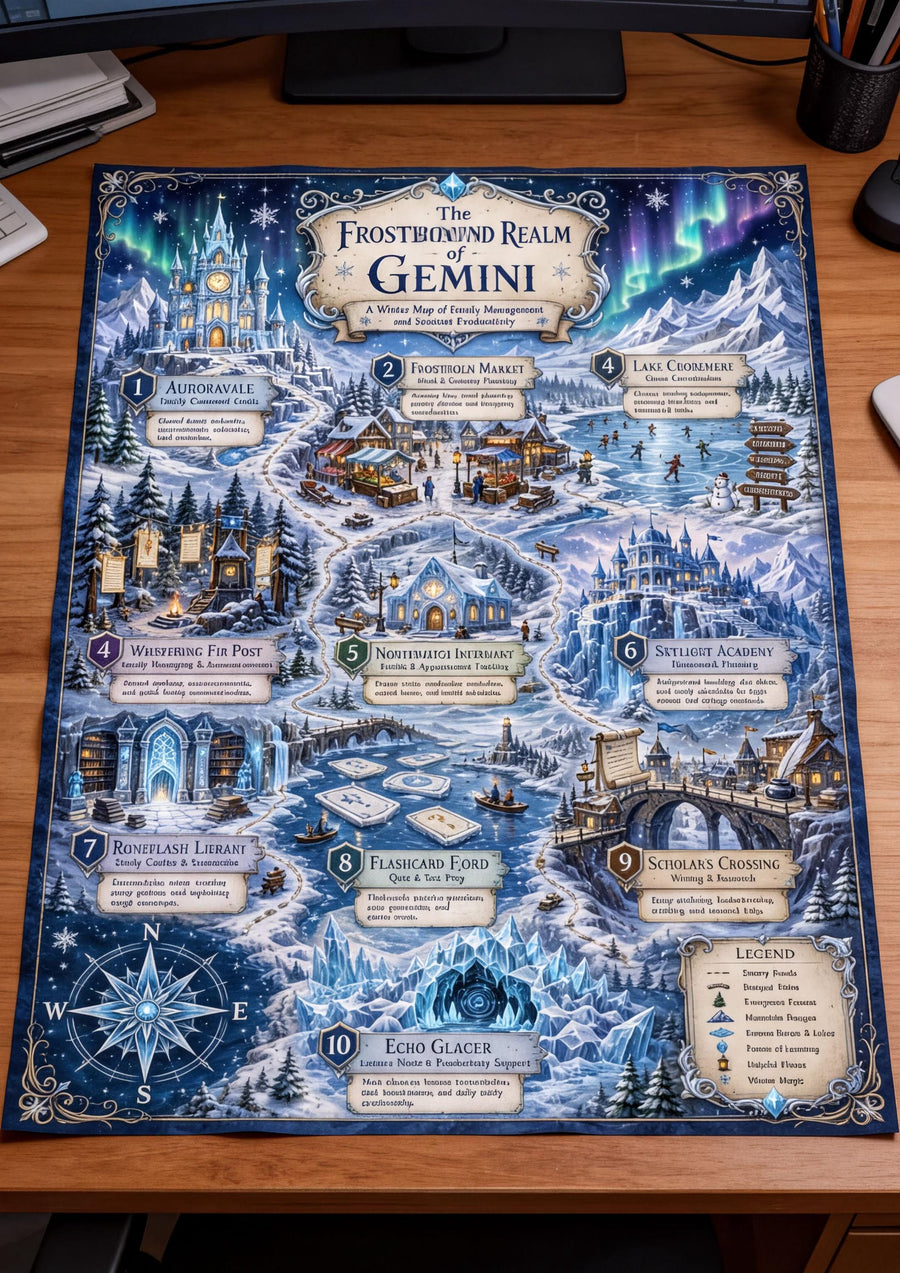 Gemini Tutorial Map & Guidebook, AI Learning Wall Art, Tomorrow Explorer Printable
