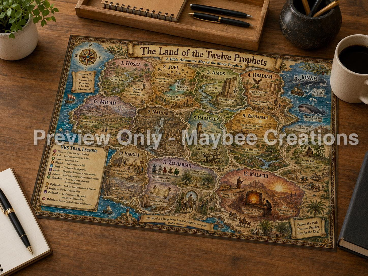 Hosea to Malachi Bible Map & Guidebook, Christian Homeschool Art, Soul Explorer Printable
