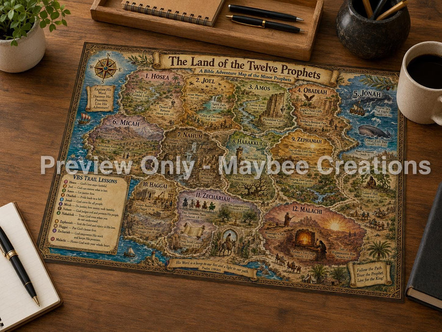 Hosea to Malachi Bible Map & Guidebook, Christian Homeschool Art, Soul Explorer Printable